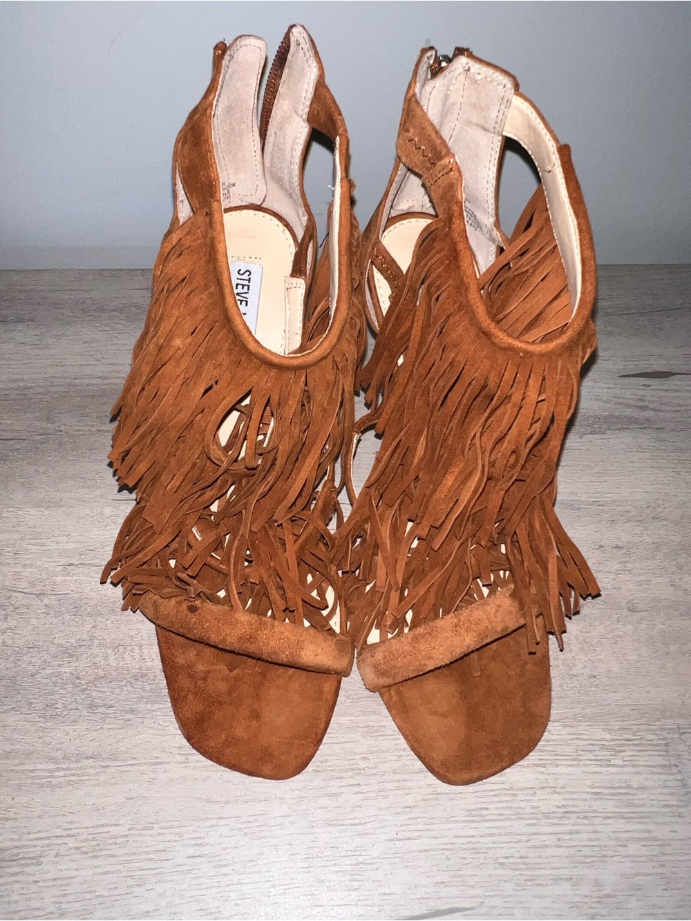 Steve Madden Brown Fringe Open-Toe Heels